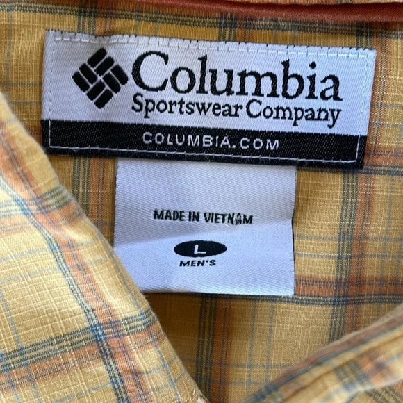 Columbia Men’s plaid short sleeved button down shirt Mustard Yellow Size L - Picture 6 of 13